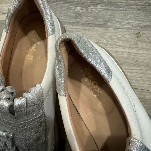 Geox Respira Oxfords Shoes Mens 40 7 White/Silver Tassel Fringe Platform Leather - Picture 3 of 8